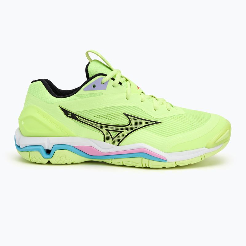 Scarpe da pallamano uomo Mizuno Wave Stealth 6 neo lime/nero/splish splash 2