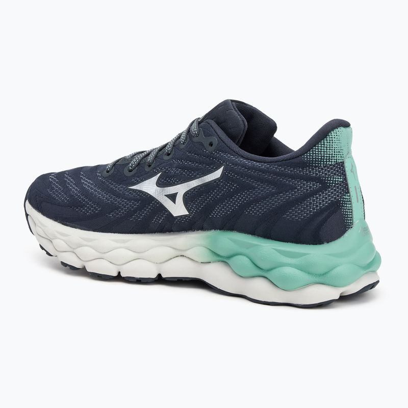 Scarpe da corsa da donna Mizuno Wave Sky 8 india ink/neo silver/polvere verde giada 3