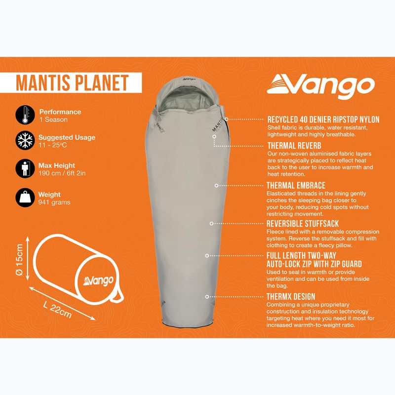 Sacco a pelo Vango Mantis Planet in flanella grigia 14