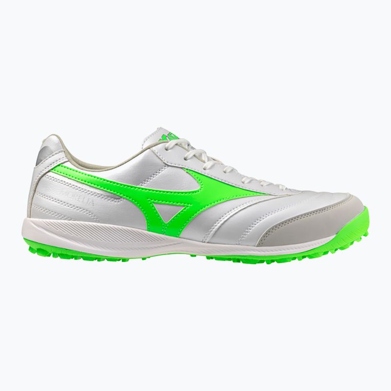 Scarpe da calcio Mizuno Morelia Sala Pro TF uomo bianco/verde neon/argento galassia