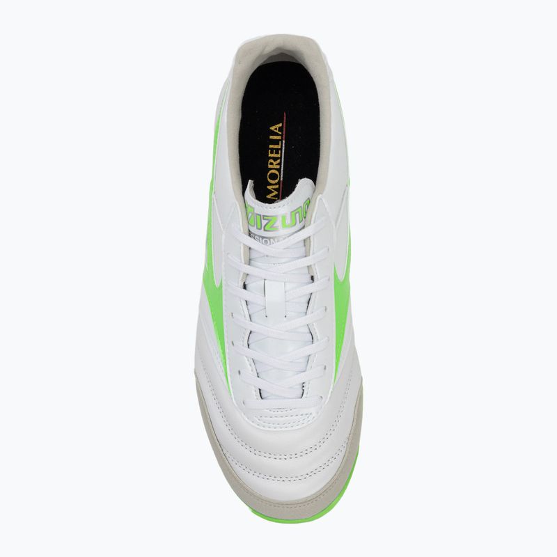 Scarpe da calcio Mizuno Morelia Sala Elite TF da uomo bianco/verde neon/argento galassia 5