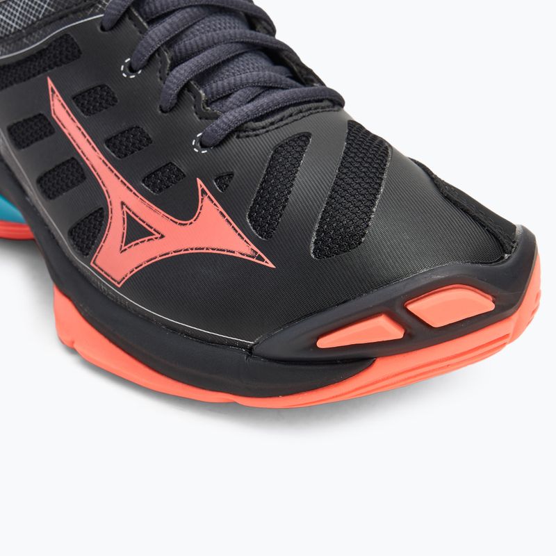Scarpe da pallavolo Mizuno Wave Voltage 2 nero/fiamma neon/blu pavone 7