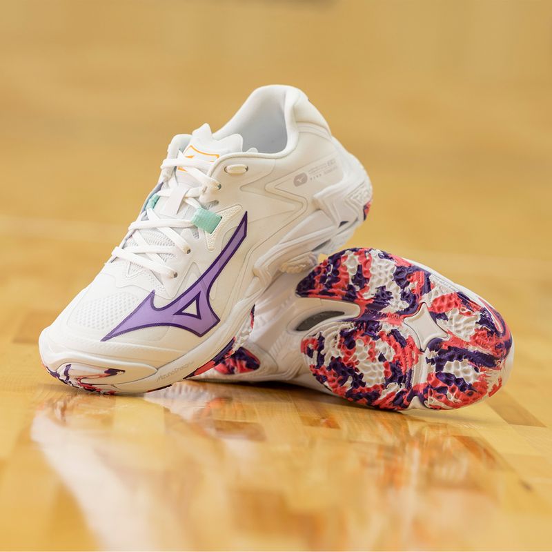 Scarpe da pallavolo donna Mizuno Wave Lightning Z8 bianche/viola indaco/camelliaros 13