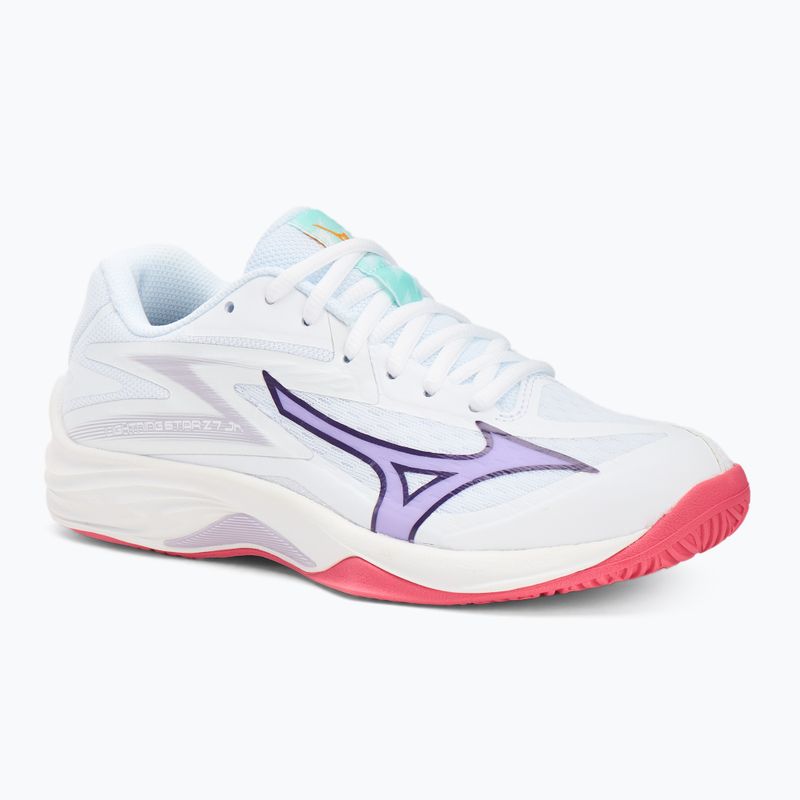 Scarpe da pallavolo per bambini Mizuno Lightning Star Z7 bianco/violetto indaco/rosa camelia