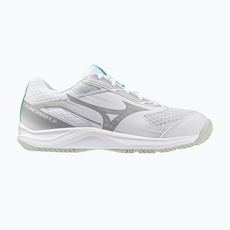 Scarpe da pallavolo per bambini Mizuno Cyclone Speed 5 bianco/nero/smeraldo ghiacciato