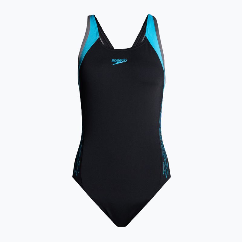 Costume intero Speedo Hyperboom Splice Flyback donna nero/bullone/tortora