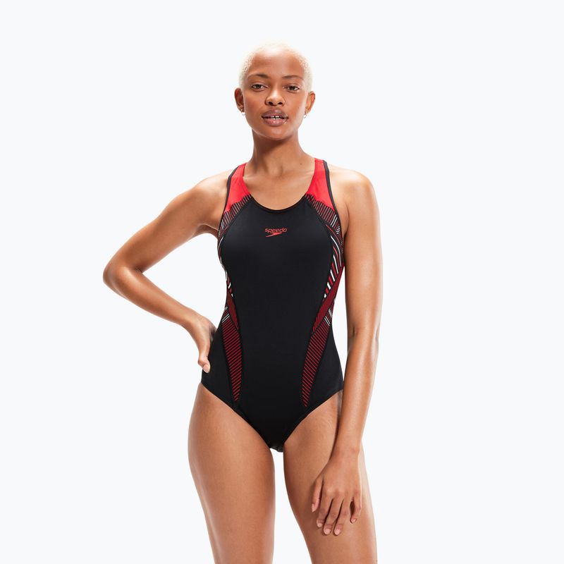 Speedo Plastisol Laneback costume intero donna nero/rosso/bianco 5