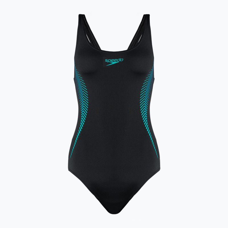 Costume intero Speedo Placement Muscleback donna nero/blu croma/acquario