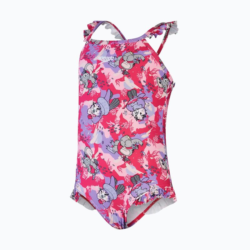 Speedo Learn To Swim Printed Frill Thinstrap rosa ciliegia/dolce taro/elio costume intero per bambini