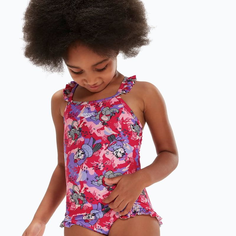 Speedo Learn To Swim Printed Frill Thinstrap rosa ciliegia/dolce taro/elio costume intero per bambini 5