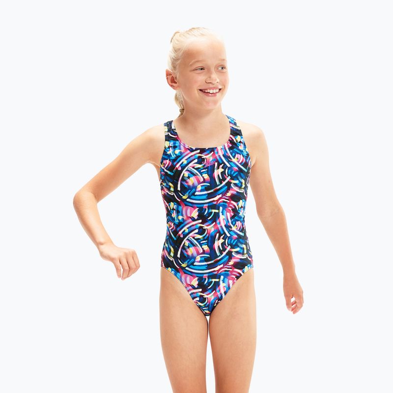 Speedo Digital Allover Leaderback tr navy/nero/blu fuoco costume intero per bambini 3