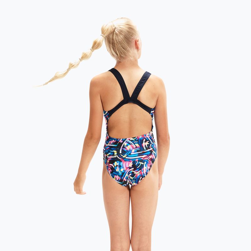 Speedo Digital Allover Leaderback tr navy/nero/blu fuoco costume intero per bambini 4