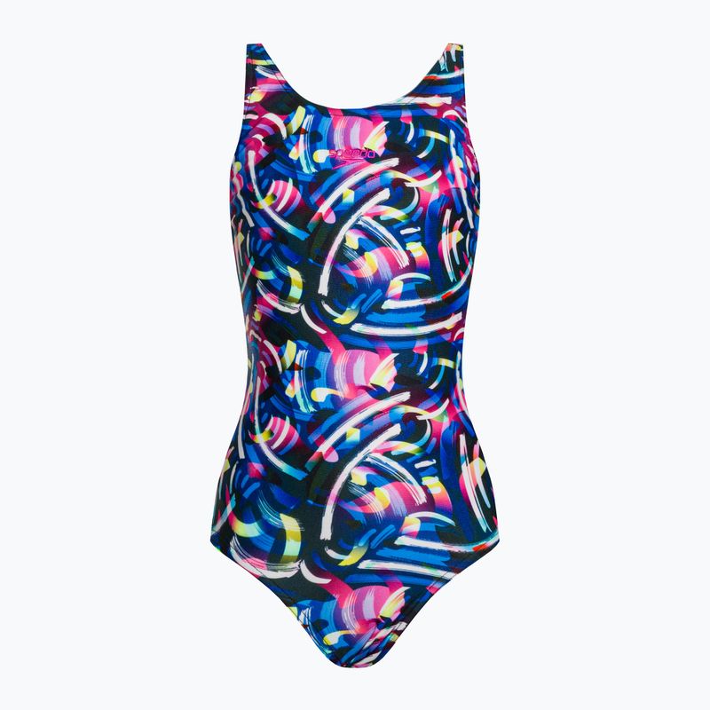 Speedo Digital Allover Leaderback tr navy/nero/blu fuoco costume intero per bambini