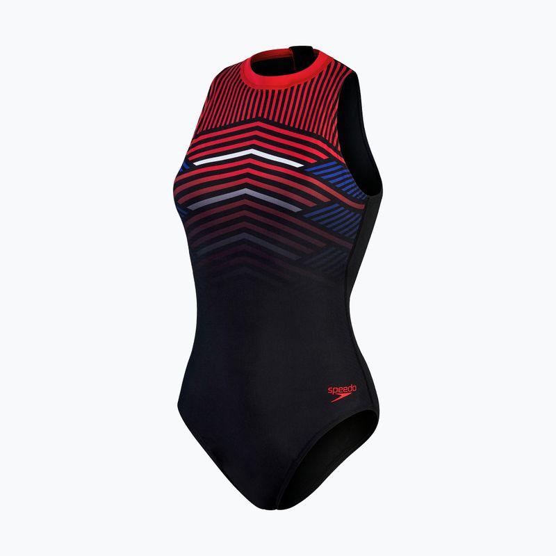 Speedo costume intero da donna Digital Placement Hydrasuit nero/rosso/fantasia/blu croma 4