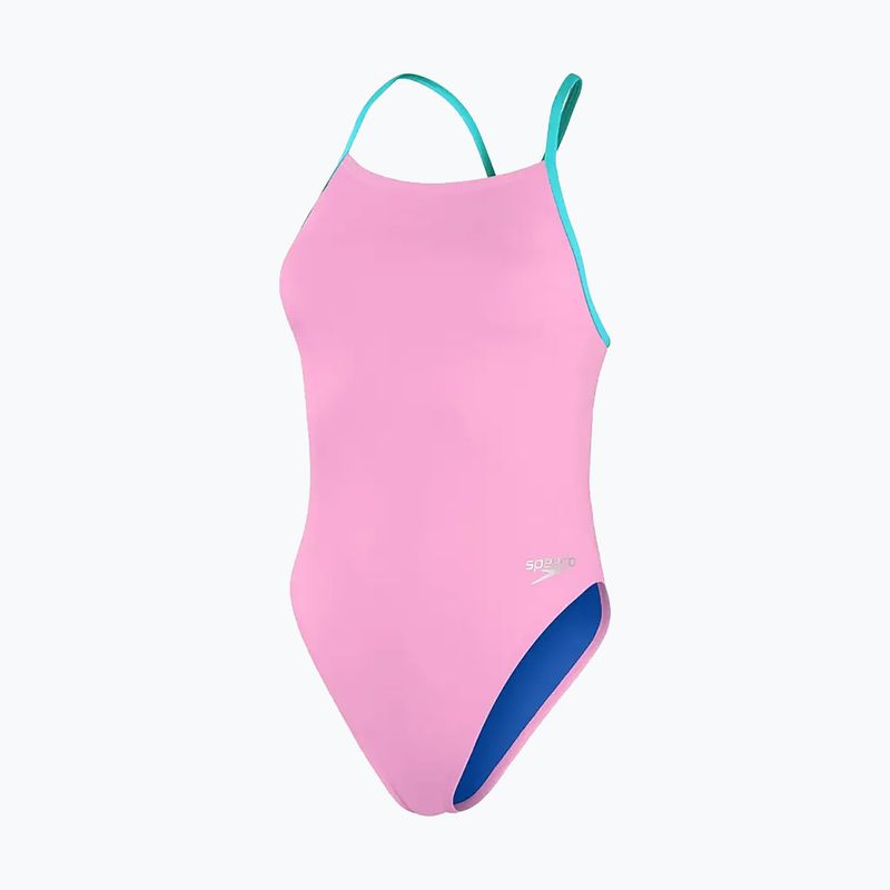 Costume intero Speedo Solid Tie Back rosa/blu per donna