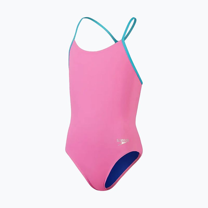 Costume intero da bambino Speedo Solid Lane Line Back rosa/blu