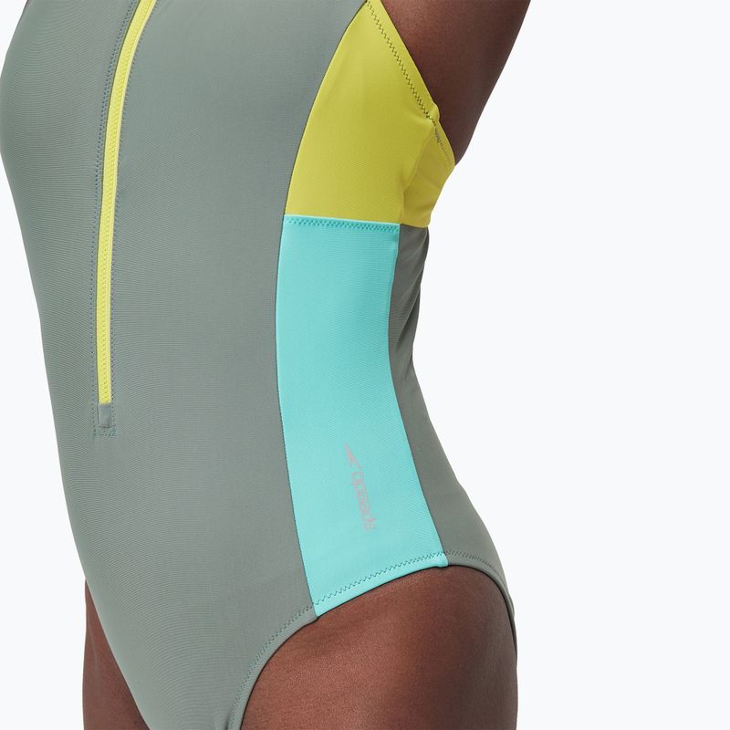 Costume intero Speedo Zip Colorblock soft olive donna 4