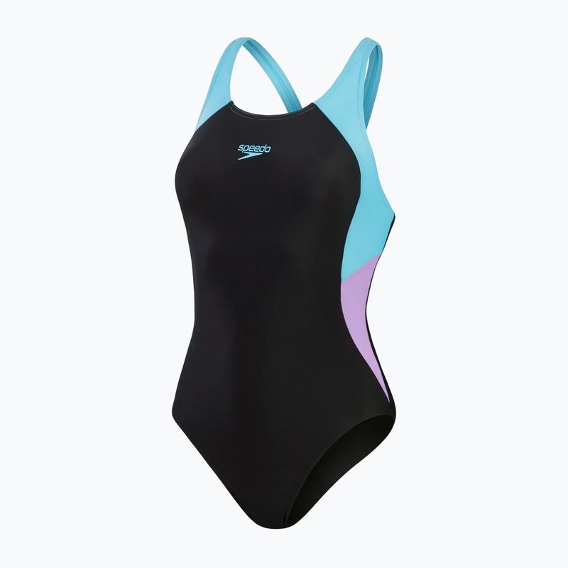 Speedo Colourblock Splice Muscleback - costume intero donna nero/viola/picton blu 2