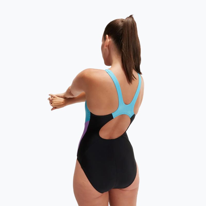 Speedo Colourblock Splice Muscleback - costume intero donna nero/viola/picton blu 7