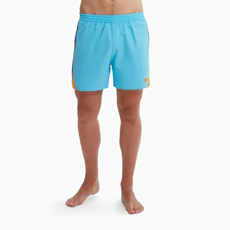 Speedo Hyperboom Splice 16" pantaloncini da bagno da uomo blu picton / cobalto vero / buccia di mandarino