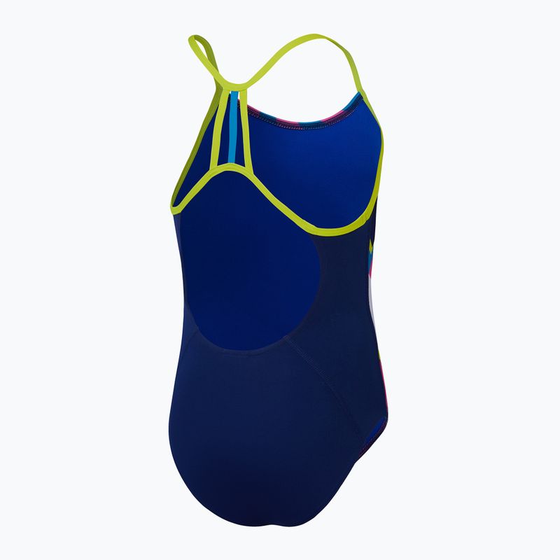Speedo Placement Lane Line Back costume intero da bambino blu ceruleo/rosa flare/limone amaro/bullone 3