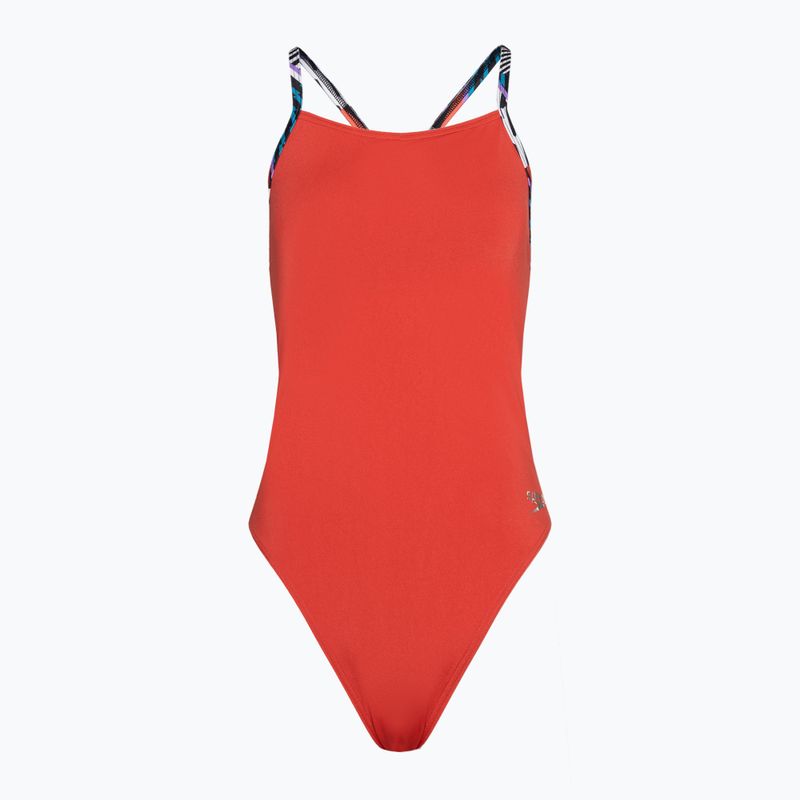 Costume intero Speedo Solid Lattice Tie-Back donna rosso/blu