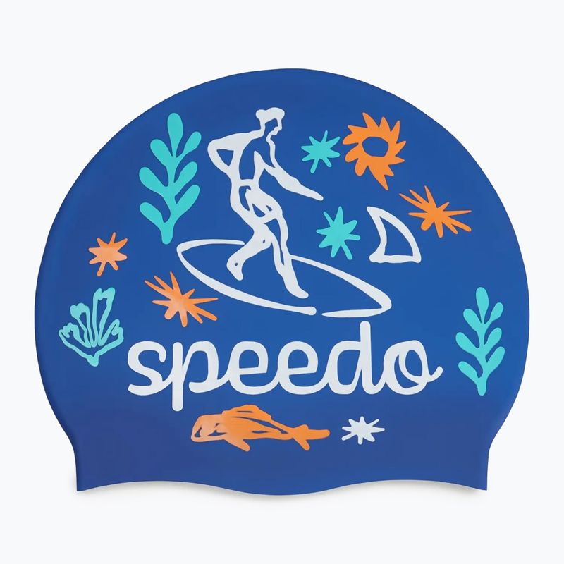 Speedo Junior Cuffia in silicone stampato zafre blu/bianco 2