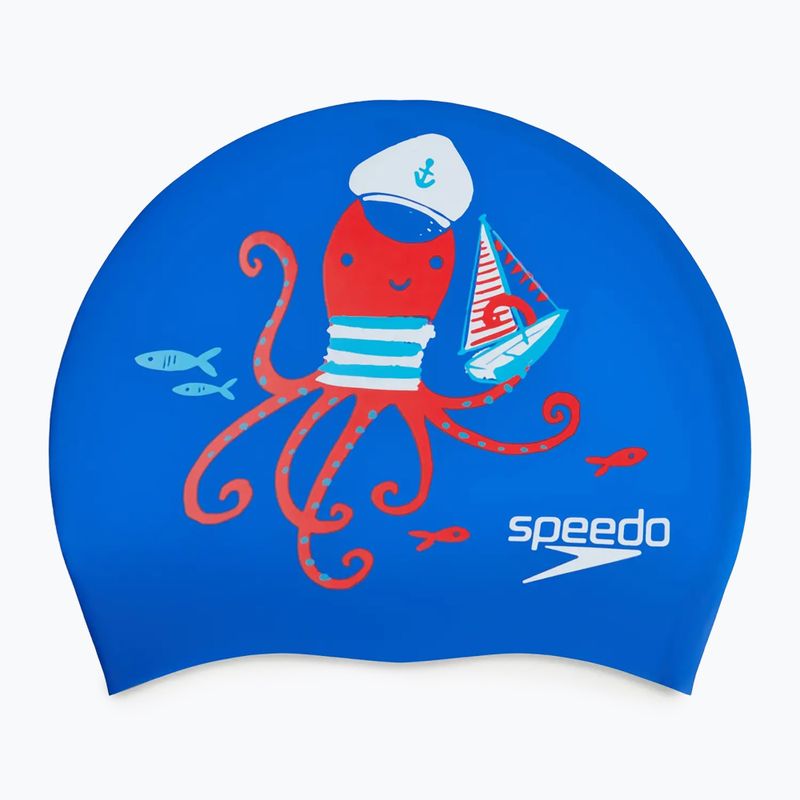 Cuffia Speedo Junior in silicone stampato cobalto/watermelon/bianco per bambini 2