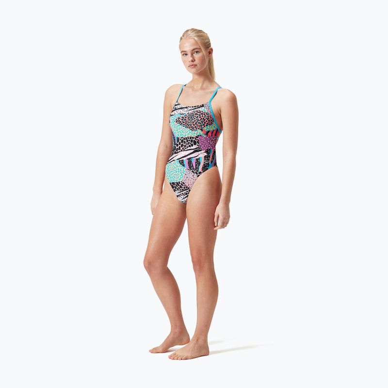 Speedo Allover Digital Tie Back costume da bagno intero nero/verde matcha/rosso sirena 4