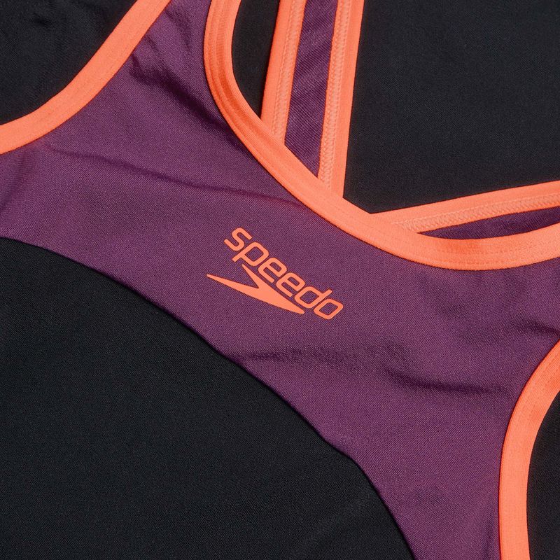 Speedo Costume intero a collo alto con spacco incrociato sulla schiena nero/plum dandy/rosso sirena 3