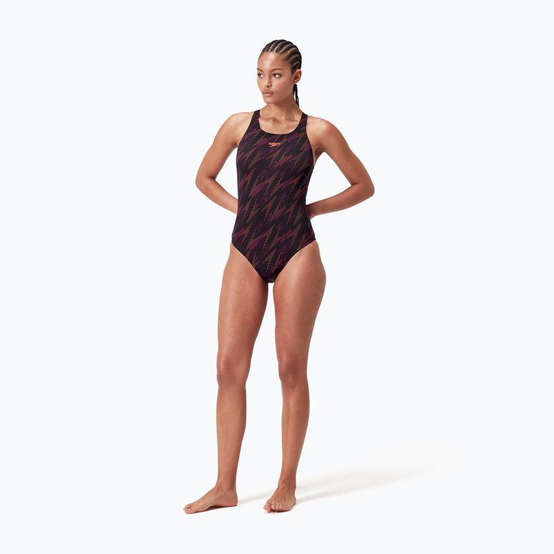 Costume intero Speedo HyperBoom Allover Medalist nero/plum dandy/siren red 2