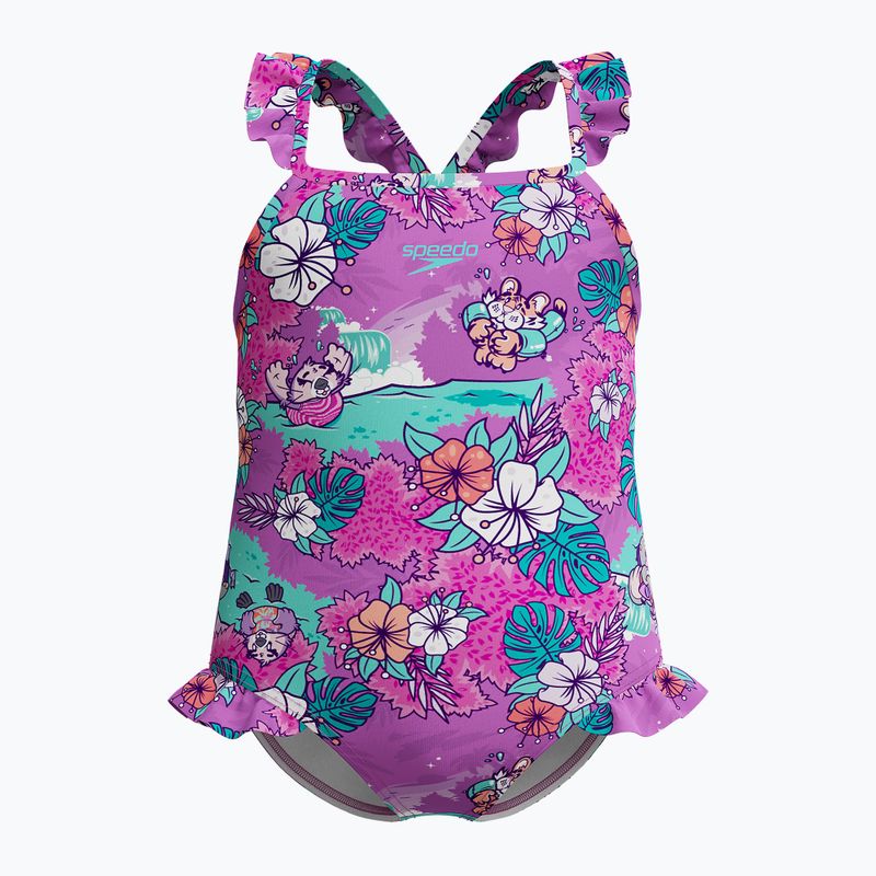 Speedo Learn To Swim - Costume intero da bagno per bambini stampato con fronzoli - viola neon