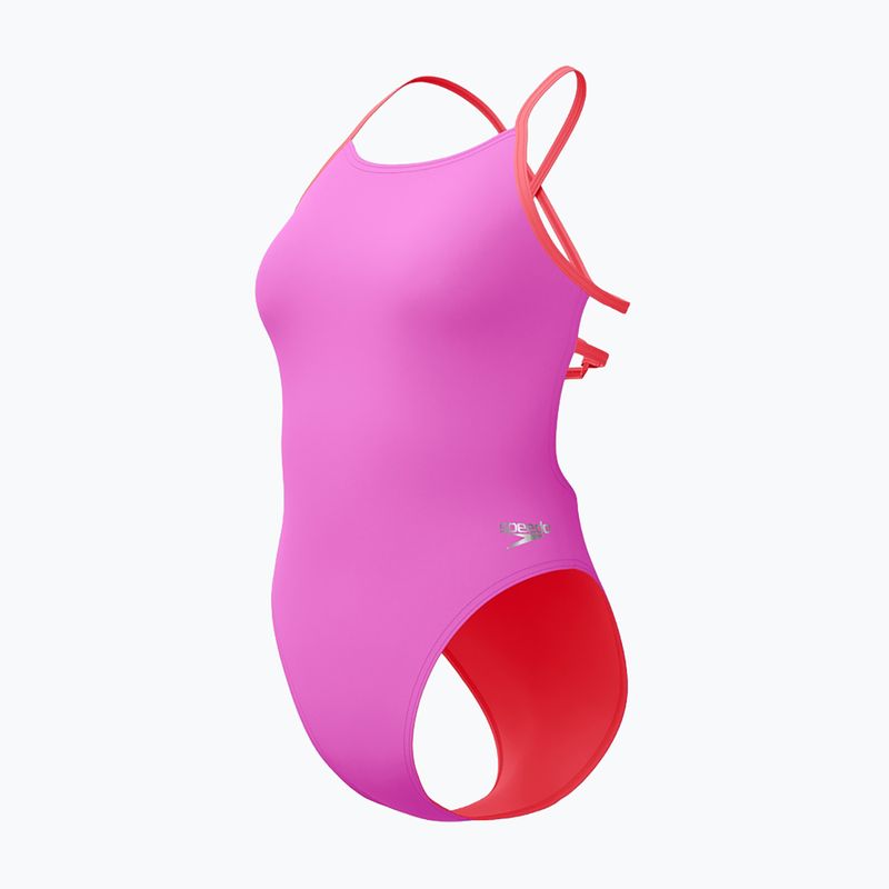 Costume da bagno intero da donna Speedo Solid Lattice Tie-Back neon violet 3