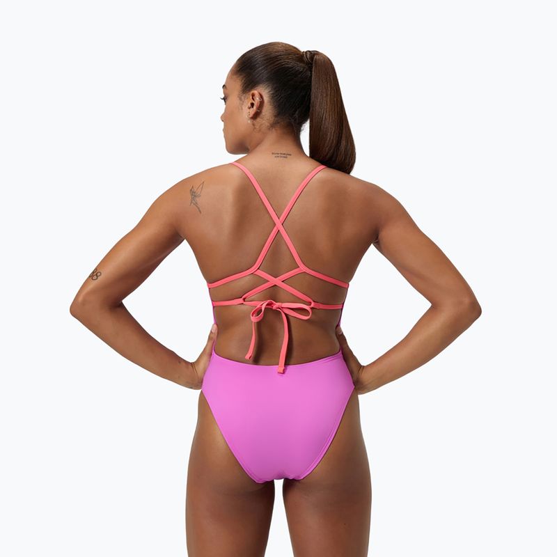 Costume da bagno intero da donna Speedo Solid Lattice Tie-Back neon violet 7
