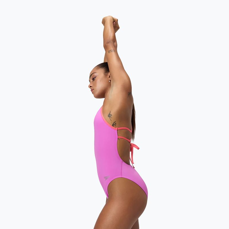 Costume da bagno intero da donna Speedo Solid Lattice Tie-Back neon violet 8