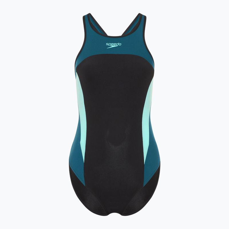 Costume intero Speedo da donna Collo alto con spacco incrociato sul retro verde scuro