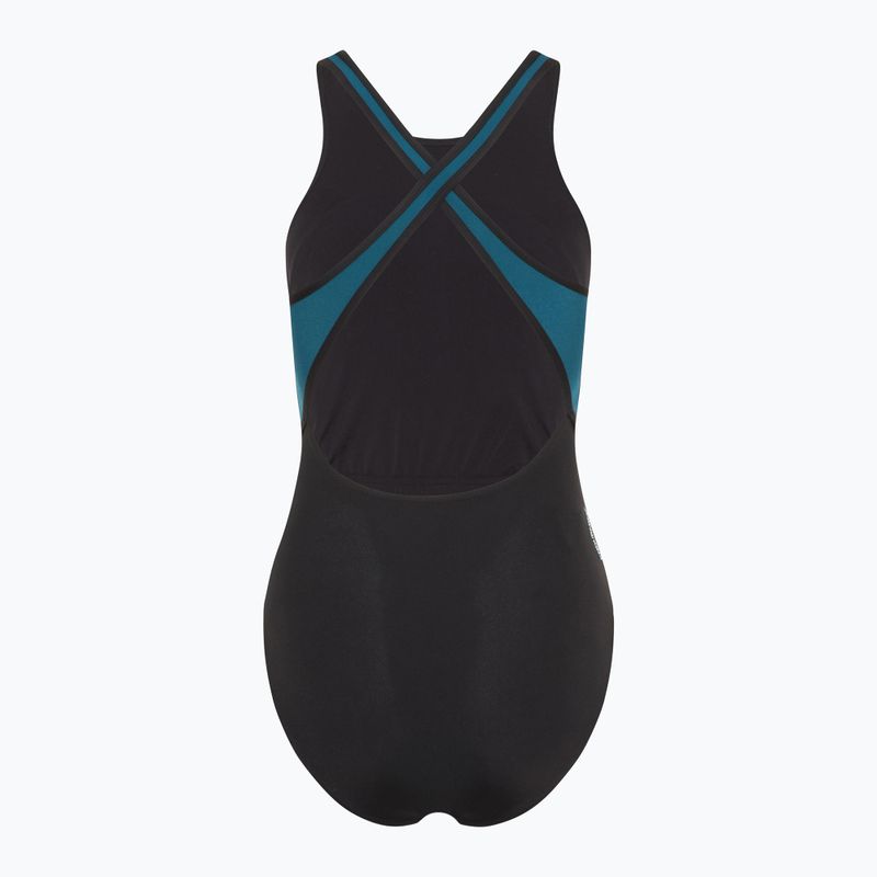 Costume intero Speedo da donna Collo alto con spacco incrociato sul retro verde scuro 2