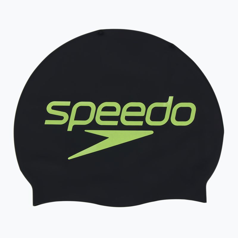 Speedo Cuffia da bagno in silicone stampato nero con logo sovrapposto 2