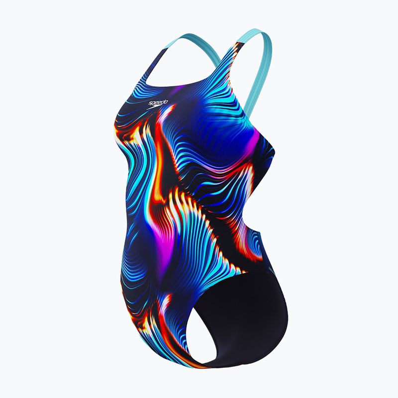 Costume da bagno intero da donna Speedo Allover Digital Leaderback lava blur/speedo black 2