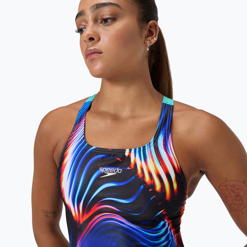 Costume da bagno intero da donna Speedo Allover Digital Leaderback lava blur/speedo black 7
