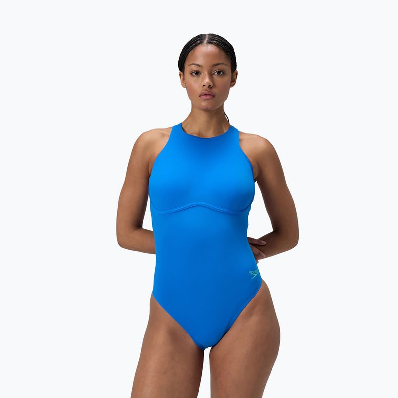 Costume intero Speedo Racer Zip da donna con reggiseno incorporato blu laguna