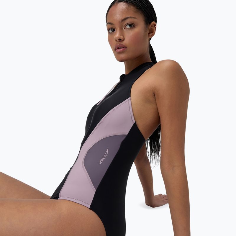 Speedo Zip Colorblock - costume intero da donna antracite 5
