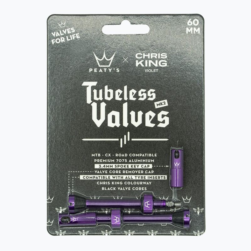 Peaty's X Chris King MK2 Presta Tubeless Valves Set 60 mm viola 2