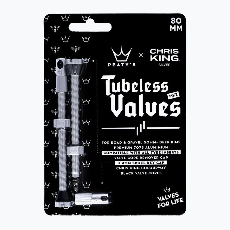 Peaty's X Chris King MK2 Valvole Presta Tubeless Set 80 mm argento 2