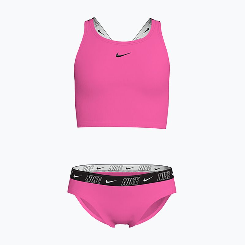 Costume da bagno a due pezzi per bambini Nike Logo Tape Crossback Midkini iper rosa
