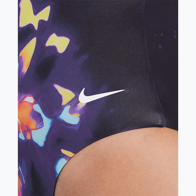 Costume intero Nike Floral Blur con scollo a V da donna, nero 4