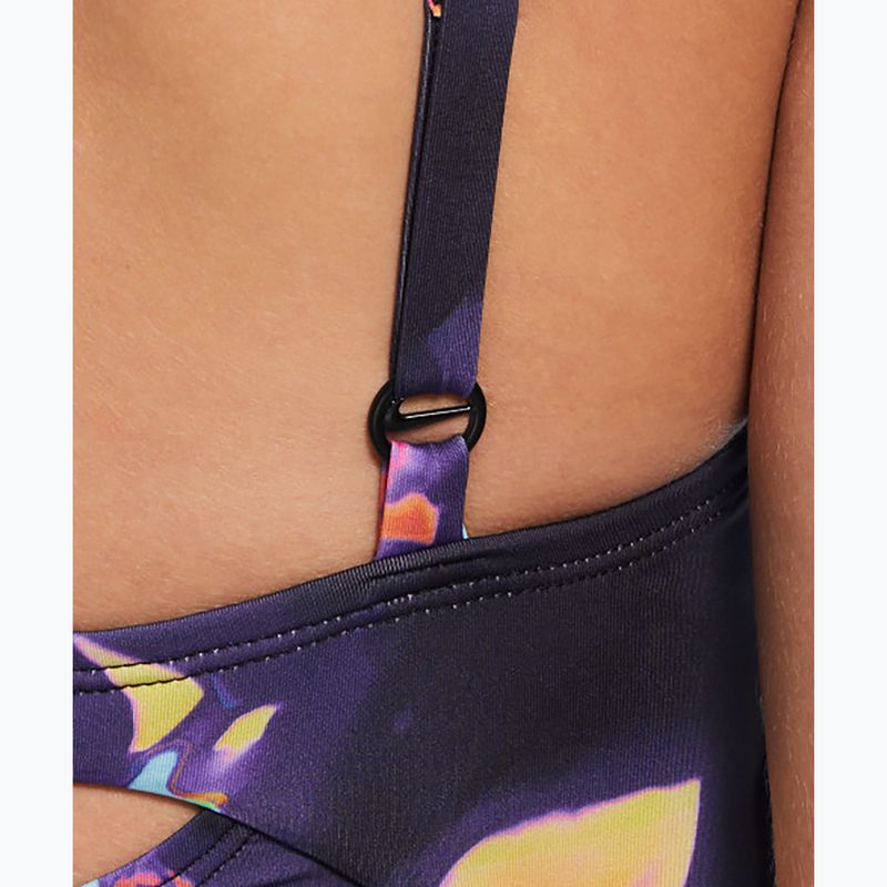 Costume intero Nike Floral Blur con scollo a V da donna, nero 5