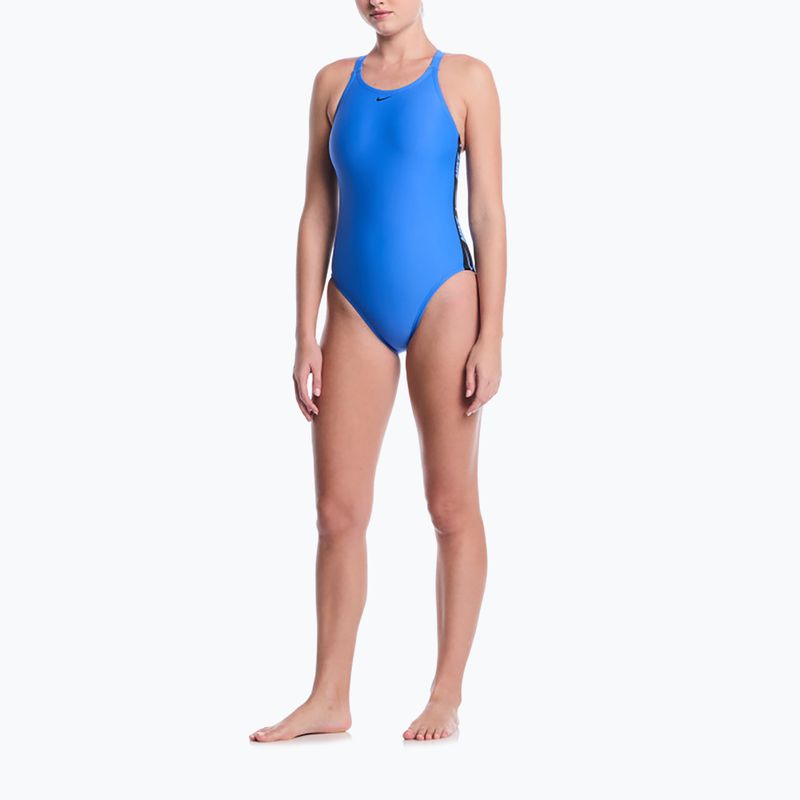 Costume da bagno intero da donna Nike Logo Tape Fastback blue crystal 2