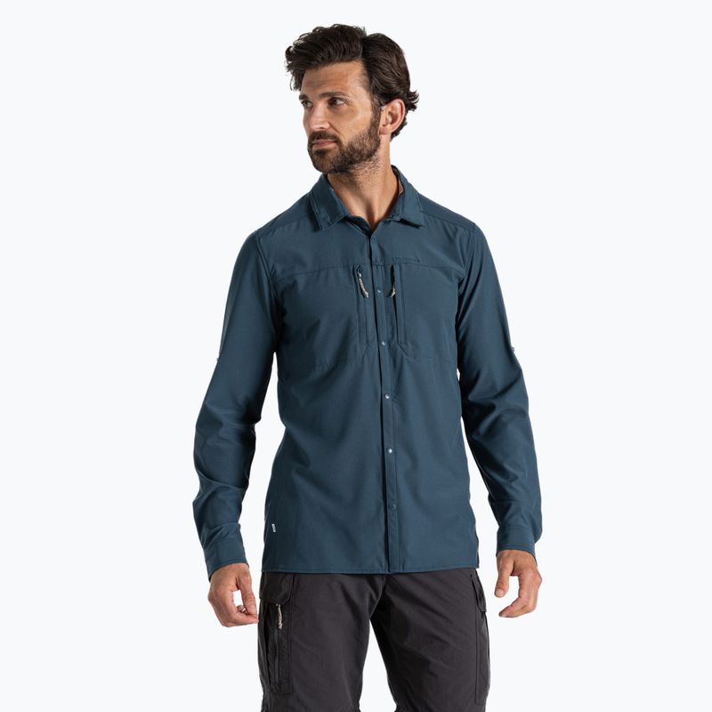 Craghoppers NosiLife Uomo Camicia Pro a maniche lunghe V camicia da trekking in pietra blu