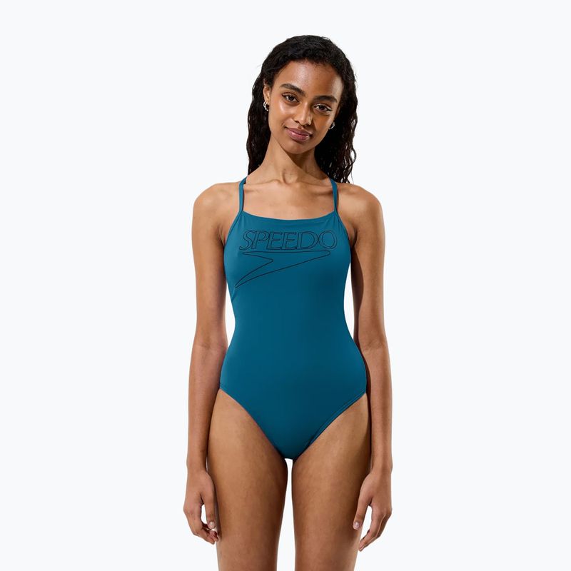 Costume da bagno intero donna Speedo Endurance+ Logo Thin Strap teal abyss 3